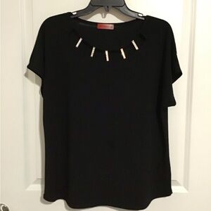 Elegant Black Short Sleeve Top with Accents Size L